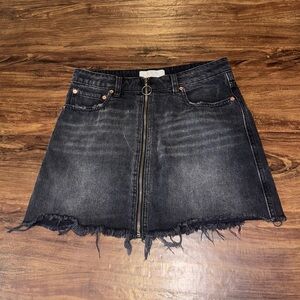 We The Free Denim Skirt Zipper Front Raw Hemline Black Size 28